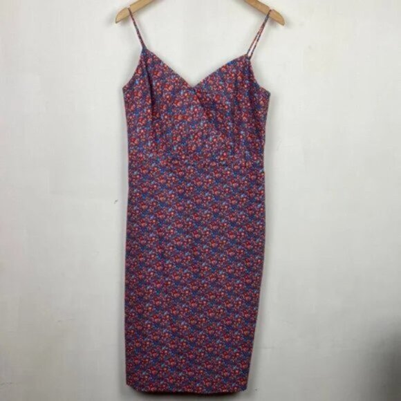 J.Crew x Liberty 10 Spaghetti Strap Dress Betsy Ann Floral Print Blue Red - Picture 7 of 13